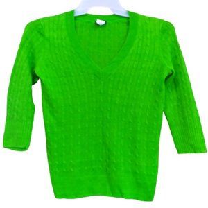 J.Crew 100% Linen V-neck Cable knit 3/4 Sleeve Sweater